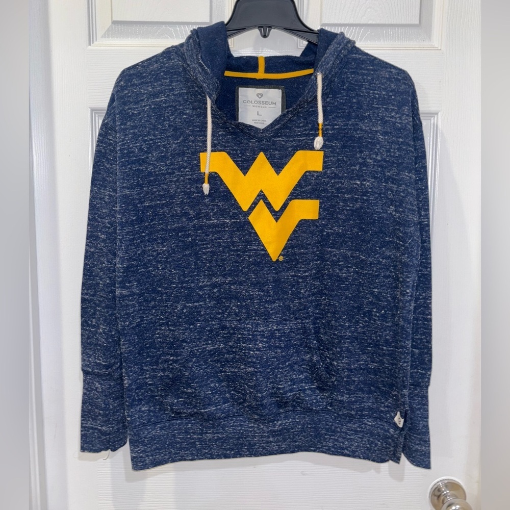 Women's Colosseum Heathered Navy West Virginia Mountaineers Hoodie T-Shirt SZ L‌
